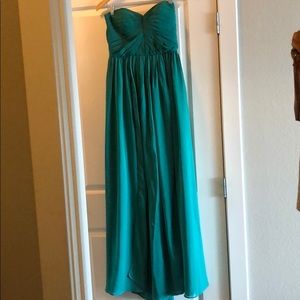 Floor length chiffon dress in antique green